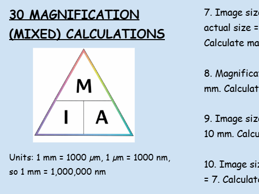 Microscopy magnification calculations