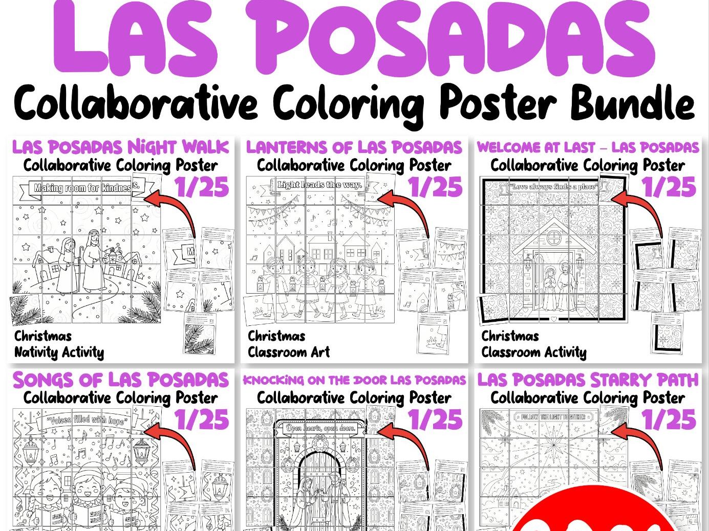 Las Posadas Collaborative Coloring Poster Bundle | Christmas Classroom Activities