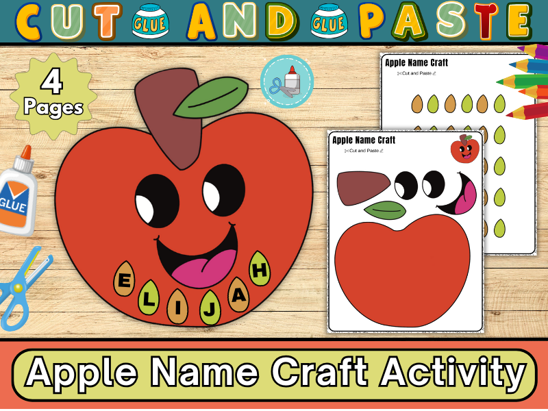 Apple Name Craft Activity-Back to School Bulletin Board-Cut and Paste Activities