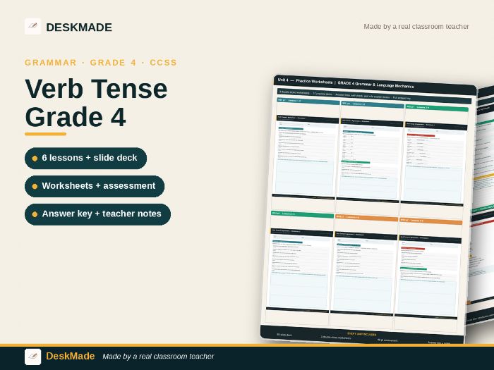 Grade 4 Verb Tense Unit | Agreement, Modals & Irregular Verbs | 6 Lessons | CCSS