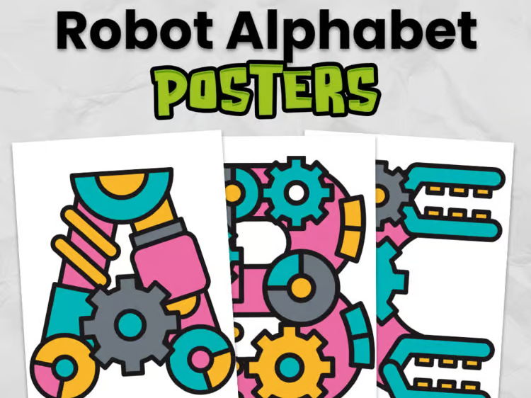 A3 Robot Alphabet Posters | Robot Classroom Display | EYFS & KS1 Alphabet Wall Cards | Printable PDF