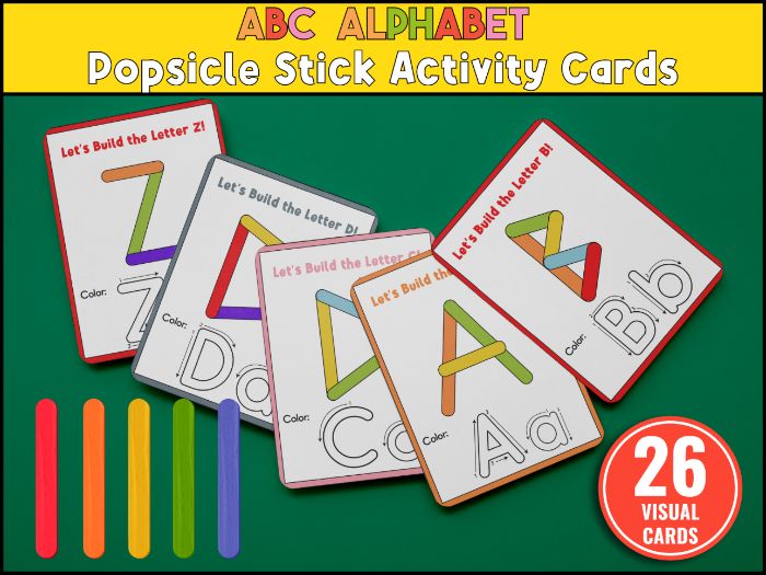 ABC Popsicle Sticks Alphabet Activity Game for Toddlers | Preschool Letter Building Cards