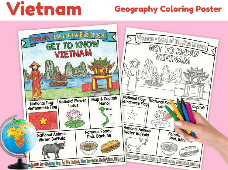 Vietnam Geography Coloring Poster | Country Facts & Culture Activity