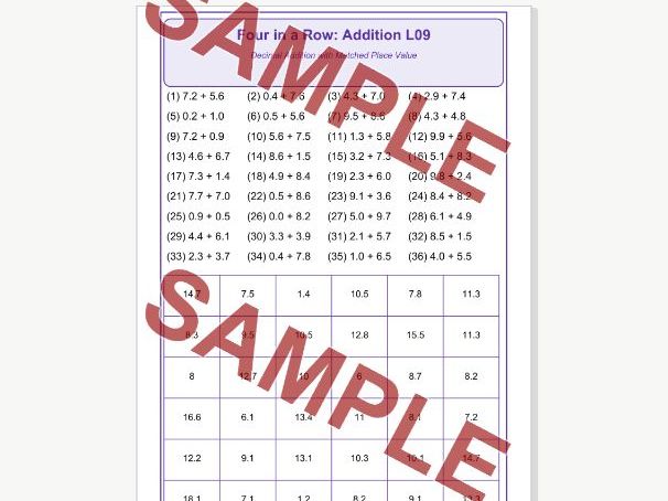 Addition L09 Four in a Row | Decimals 1d.p.
