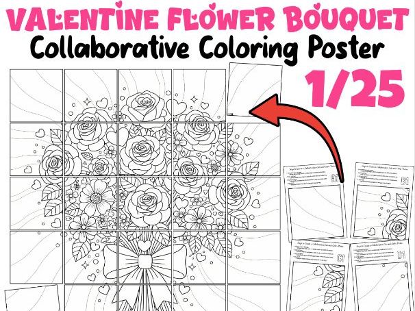 Valentine Flower Bouquet Collaborative Coloring Poster | Classroom Art