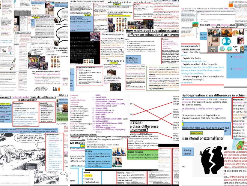AQA GCSE Sociology: Education - Class differences in educational achievement BUNDLE