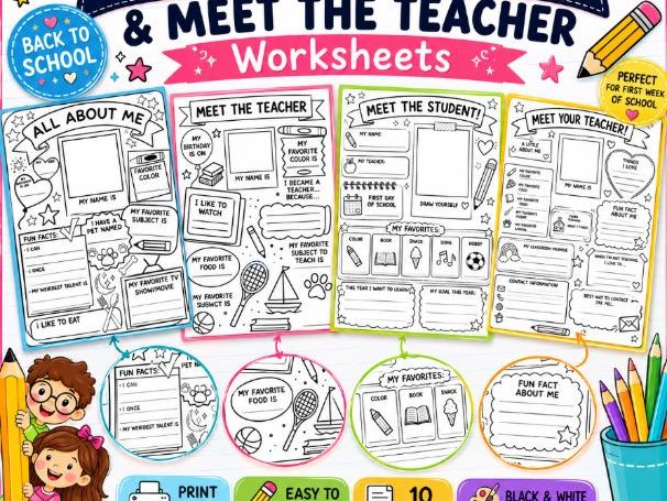 Meet The Teacher  Worksheet, Get To Know Me Icebreaker Coloring Page, My Favorites