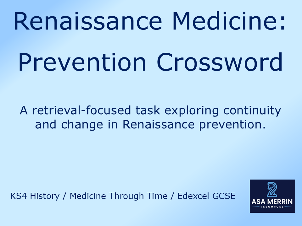 GCSE Medicine Through Time: Renaissance Prevention of Disease Crossword (Retrieval & Revision)