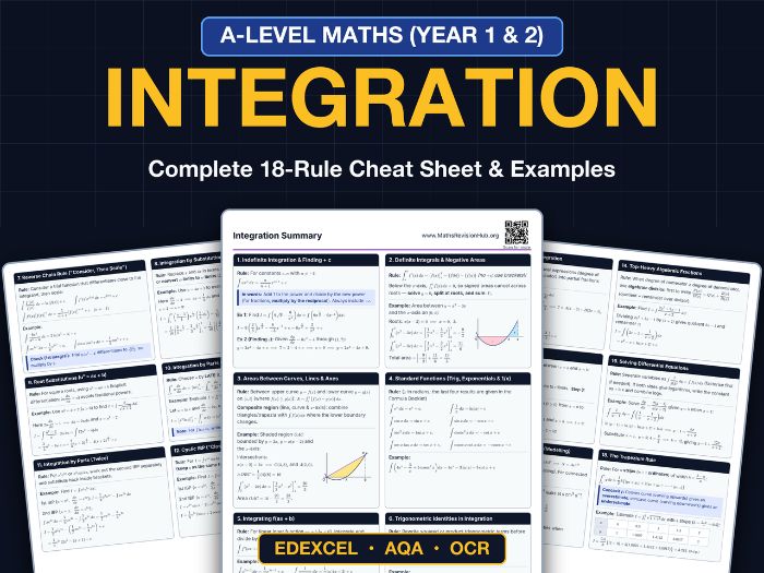 A-Level Maths Integration Cheat Sheet & Summary (Year 1 & 2) - Edexcel, AQA, OCR