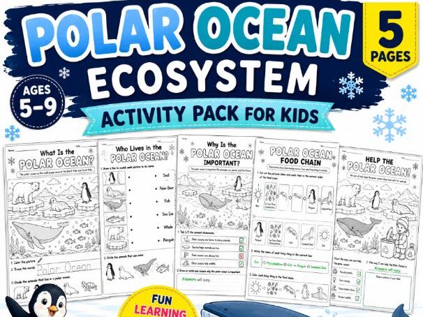 Polar Ocean Ecosystem for Kids | 5-Page Printable Science Activity Pack | K-Grade 3