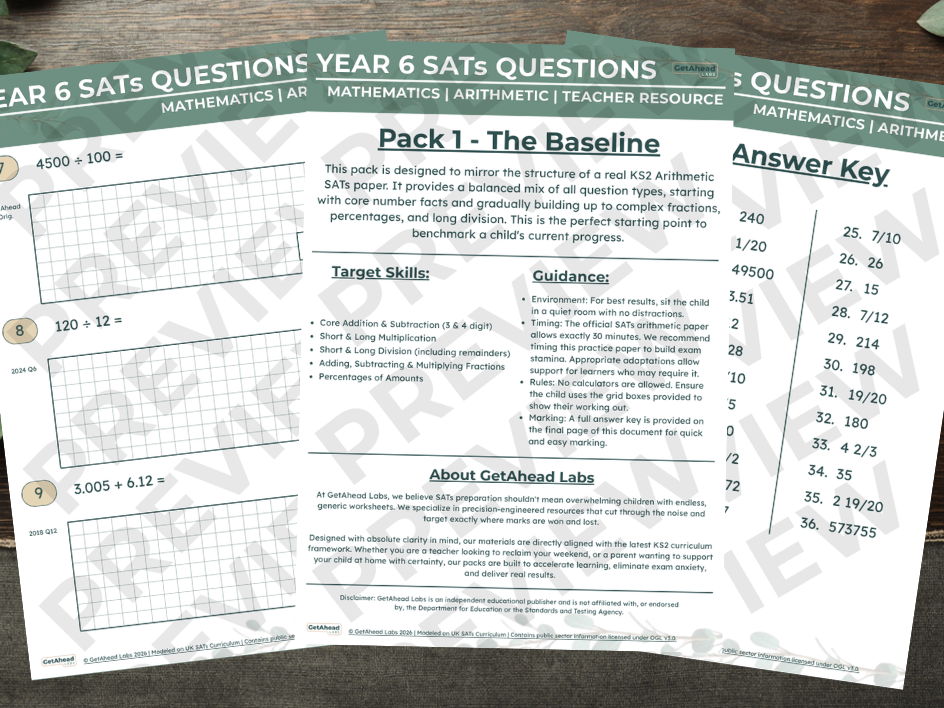 Year 6 Maths Practice Paper | KS2 SATs-Style Arithmetic | Pack 1: The Baseline