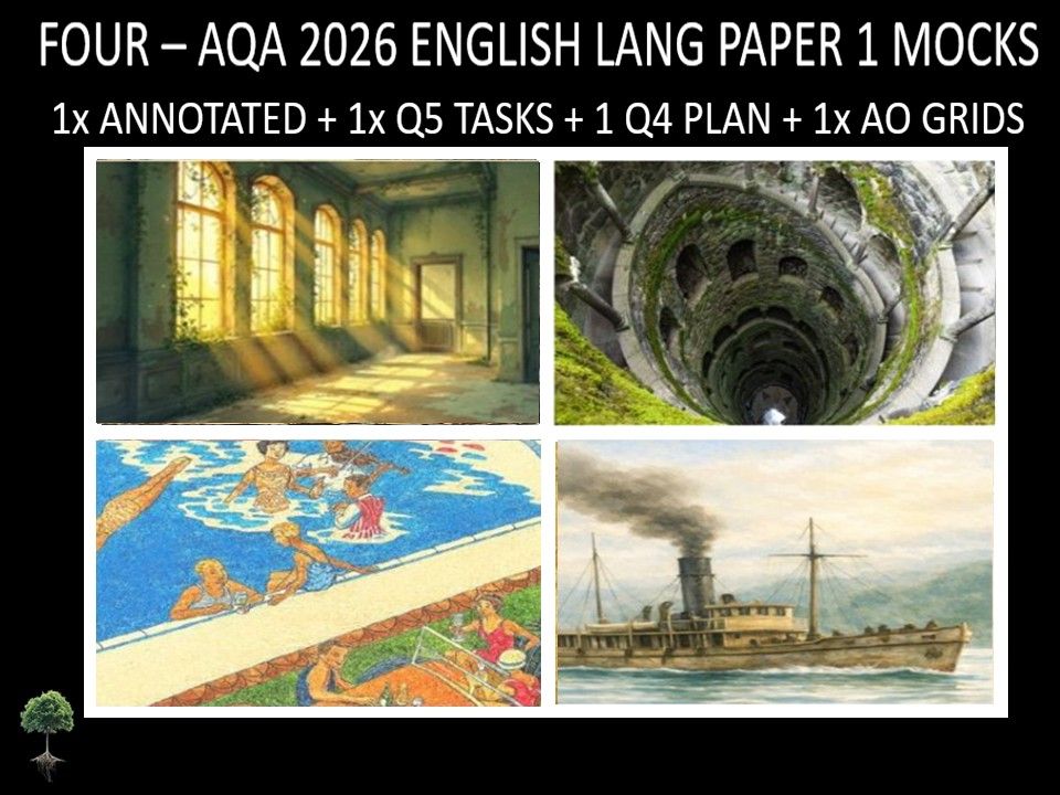 Four AQA 2026 English Language Paper 1 Mocks + Annotated, Q5 Tasks Q4 Plan, AO Grids