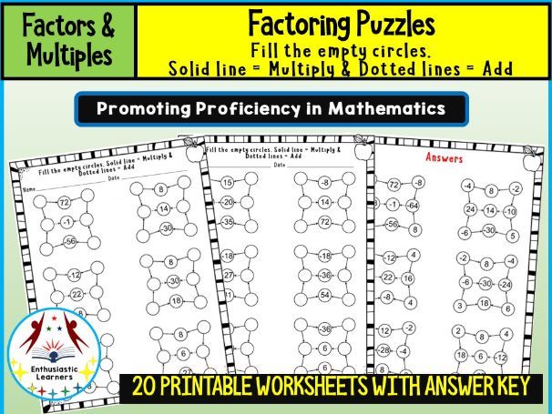 Factoring Puzzles – Fill the Empty Circles Worksheets Practice Activities