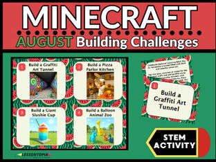 Minecraft August Building Challenges – STEM Activities Task Cards