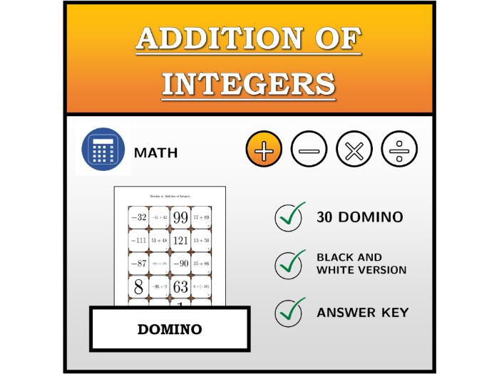 Domino | Addition of Integers | Math Activity