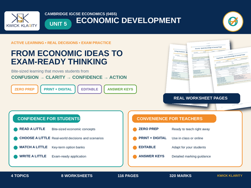 IGCSE Economics 0455 Unit 5: Economic Development | Printable, Digital & Editable Worksheets