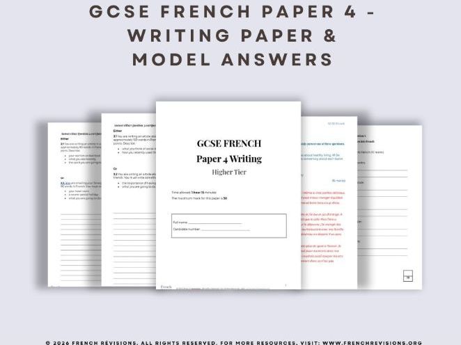 GCSE French – AQA – Paper 4 Writing Practice Paper– 2026 Specification Onwards