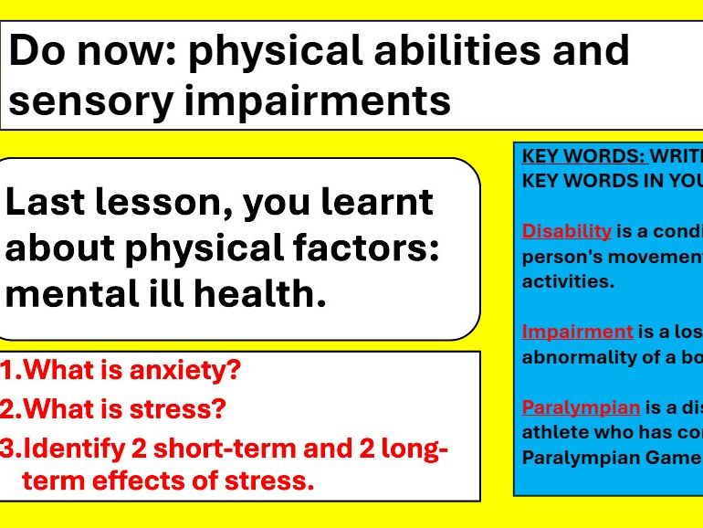 BTEC TECH AWARD Component 3 Health and Wellbeing Health & Social Care LESSON4