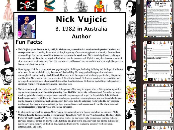 Nick Vujicic PACKET & ACTIVITIES, Important Historical Figures Series