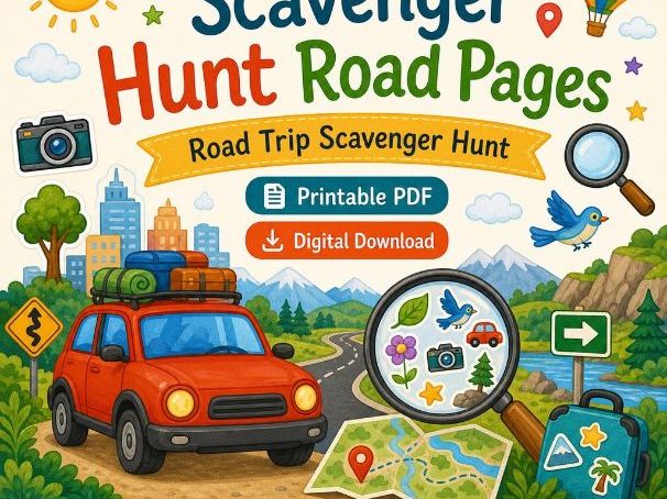Scavenger Hunt Road Pages | Road Trip Scavenger Hunt | Printable PDF | Digital Download