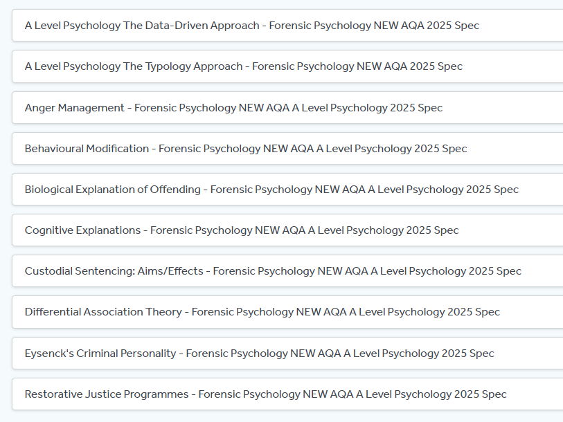 ALL Lessons - Forensic Psychology NEW AQA 2025 Specification