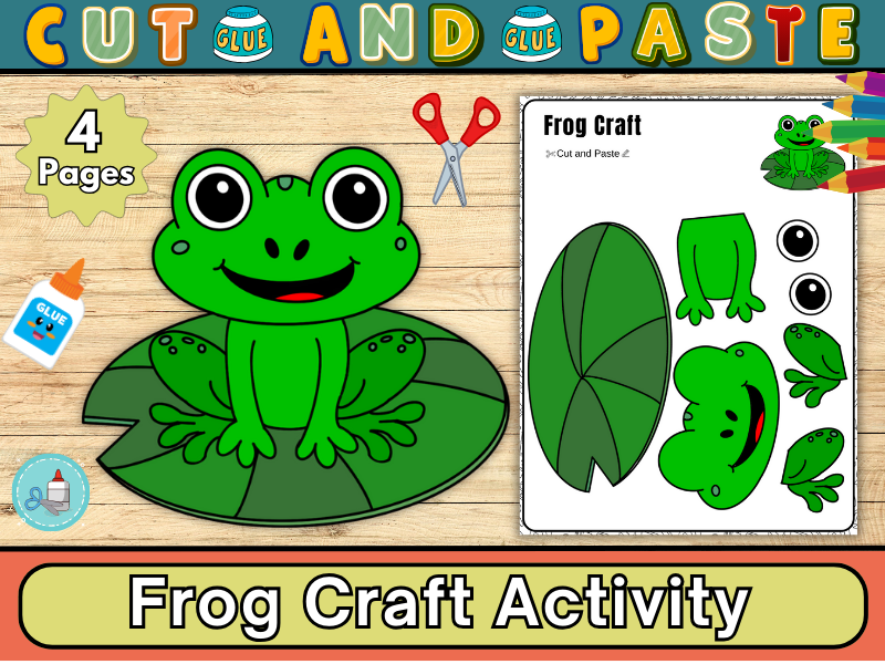 Frog Craft Activity-Spring Craft Activity-Pond Life Activity-Cut and Paste,Coloring page