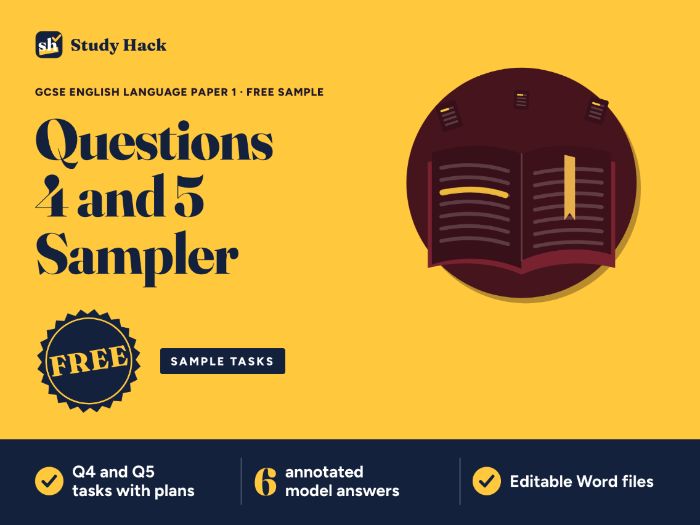 FREE GCSE English Language Paper 1 Q4 and Q5 Sample: planning frames and annotated model answers