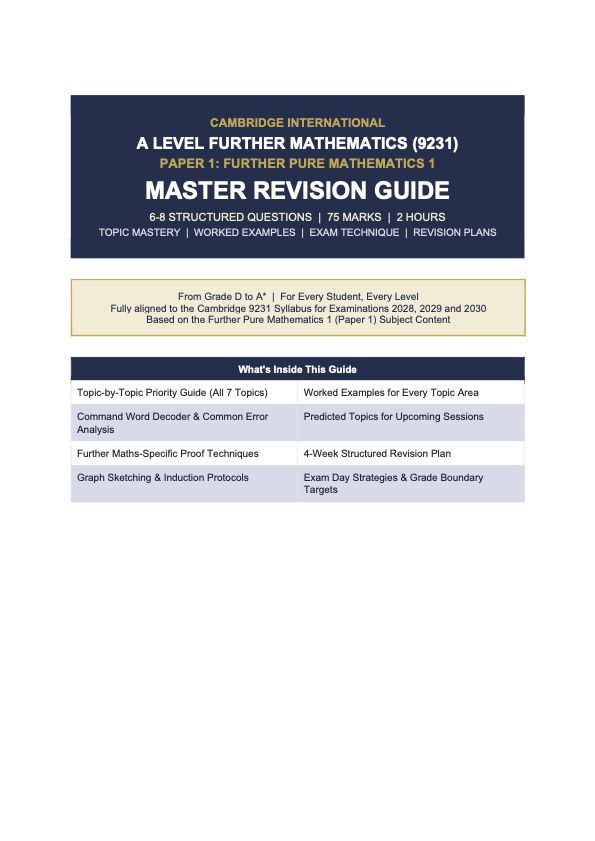 CIE A Level Further Mathematics (9231) Paper 1 Master Revision Guide I ...