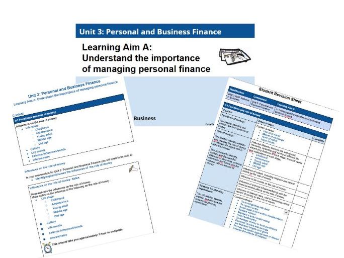 BTEC National in Business - Unit 3: Personal and Business Finance learning aim F resource bundle