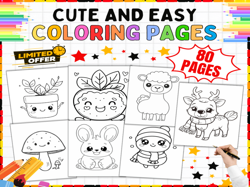 Cute Colouring Pages Bundle | 80 Adorable Animal & Character Designs | Primary Art Activities