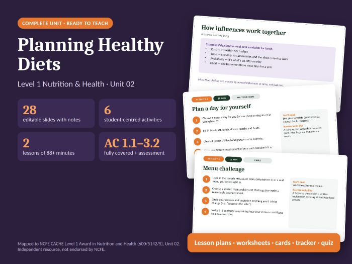 NCFE CACHE Level 1 Nutrition and Health — Unit 02: Planning Healthy Diets (F/503/2241)