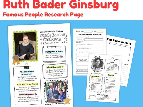 Ruth Bader Ginsburg Biography Research Worksheets | Famous Justice Study