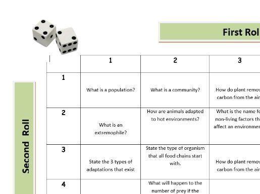 Dice revision sheets