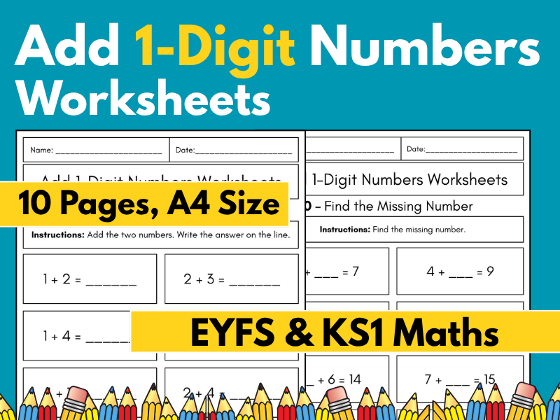 Add 1-Digit Numbers Worksheets | EYFS & KS1 Maths