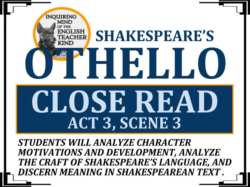 Othello Close Reading Worksheet Act 3 Scene 3 Teaching Resources Othello Close Reading Worksheet Act 3 Scene 3 Teaching Resources