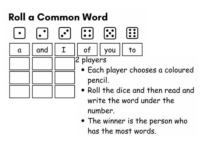 Roll a Sight Word Game