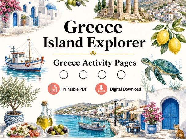 Greece Island Explorer | Greece Activity Pages | Printable PDF | Digital Download
