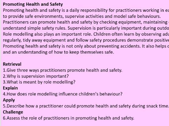 AAQ ECD Unit 2: Keeping Children Safe Learning Aim B Comprehension Activities