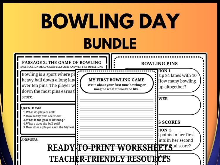 National Bowling Day Activities Bundle | Reading Comprehension, Math & Writing | Grades 2–8