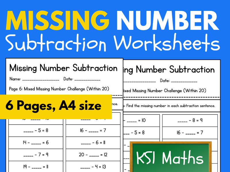 Missing Number Subtraction Worksheets | KS1 Maths | Within 20