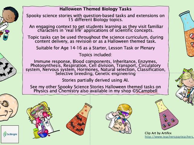Halloween Science Themed Biology Tasks GCSE 9-1 - 15 tasks: Starter, Lesson Task or Plenary