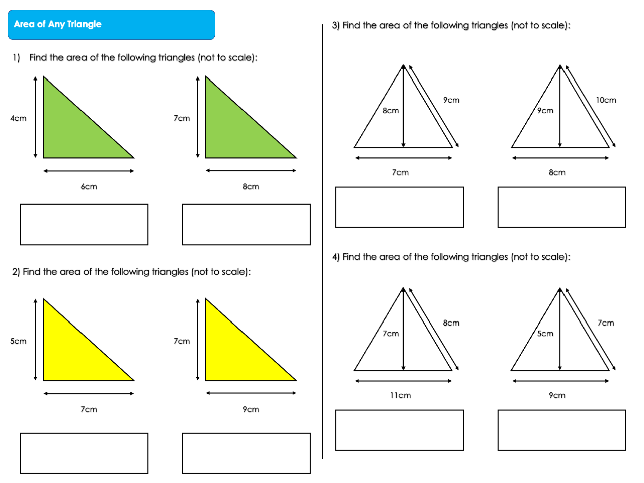 Area, Perimeter and Volume Worksheet - Area of Any Triangle | Teaching ...