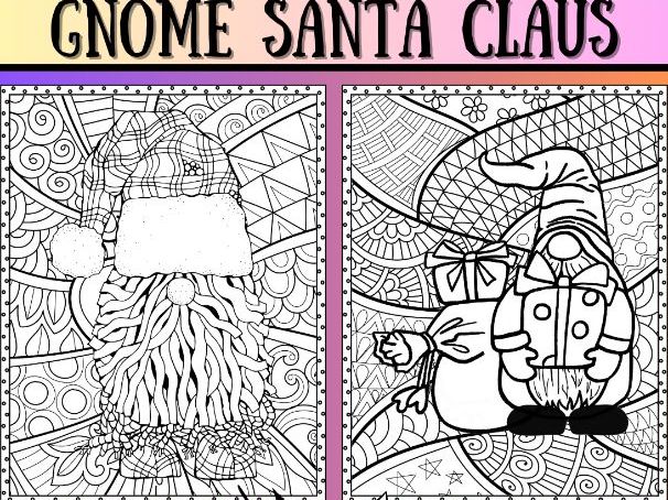 Mindfulness Christmas Santa Claus & Gnome Coloring Pages | 12 Calming Holiday Designs