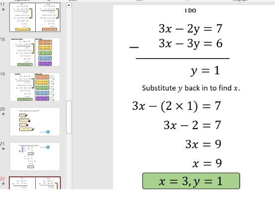 Solve a pair of linear simultaneous equations by subtracting equations
