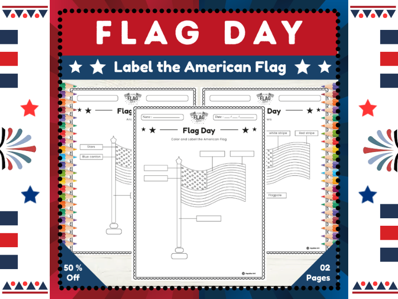 Label the American Flag : Flag Day Interactive Activity for K-2nd Grade
