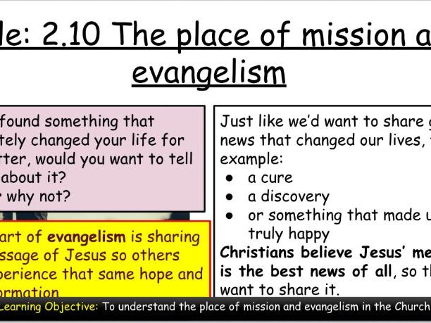 AQA GCSE Religious Studies Theme A Christianity: 2.10 The place of mission and Evangelism