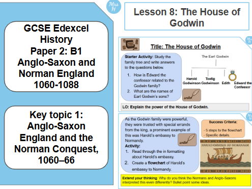 The House of Godwin. Lesson 8 - GCSE History Edexcel Paper 2 - Normans (B1)