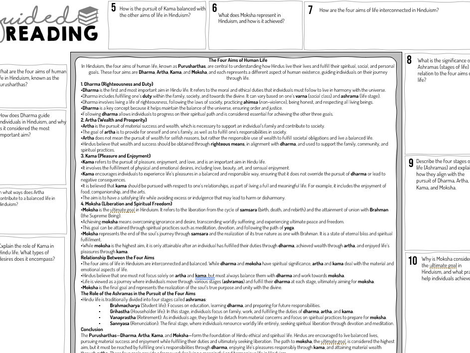 Four aims in Life Guided reading