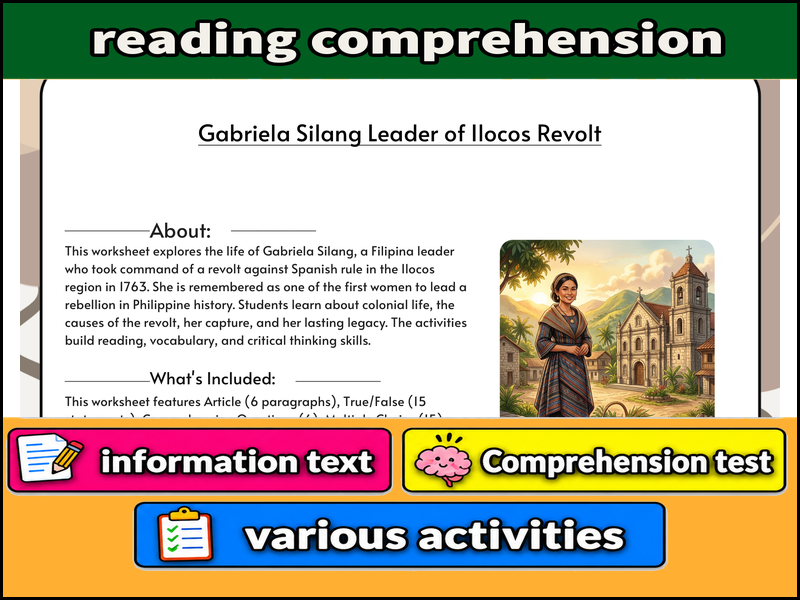 Gabriela Silang Leader of Ilocos Revolt :  & Comprehension Test