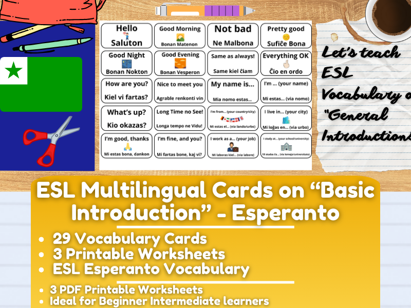 ESL Multilingual Vocabulary Flashcards on "General Introductions" - Esperanto